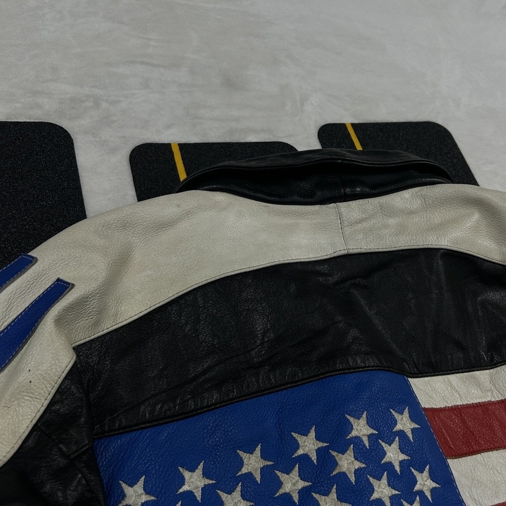 Unbranded Leather Jacket Mens L Black USA Sleeve Racing Bomber Moto F2 - Picture 6 of 10